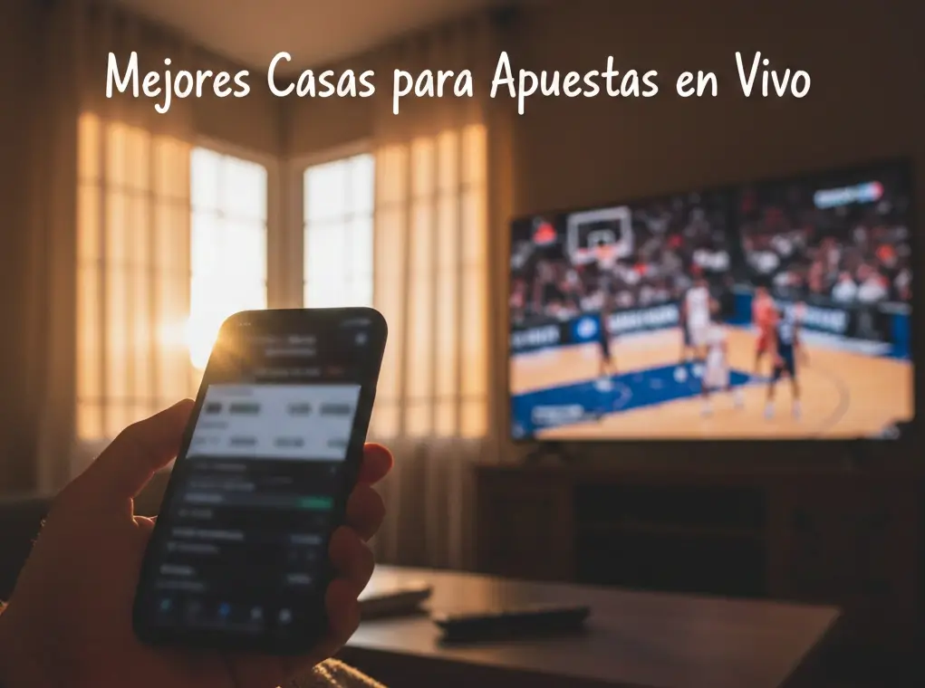 Mano sosteniendo smartphone con aplicación de apuestas en vivo durante partido