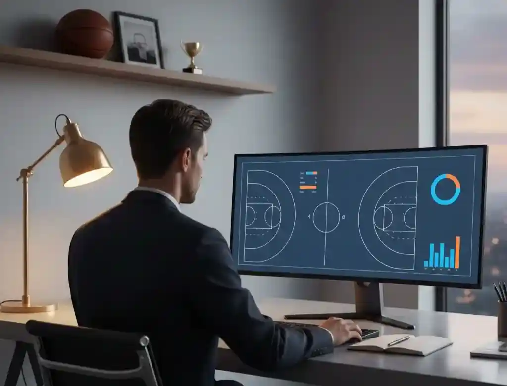 Persona analizando estadísticas de baloncesto NBA en pantalla de ordenador