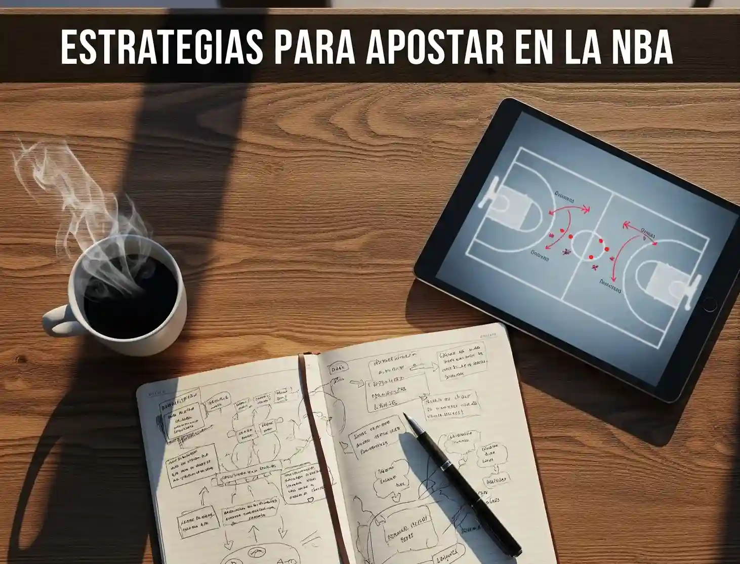 Analista deportivo estudiando datos y estadísticas de baloncesto en cuaderno