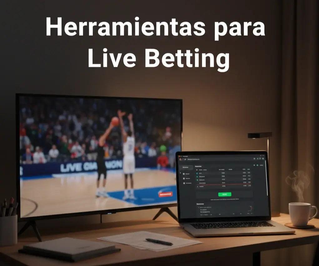 Configuración con televisión mostrando partido y laptop con estadísticas NBA