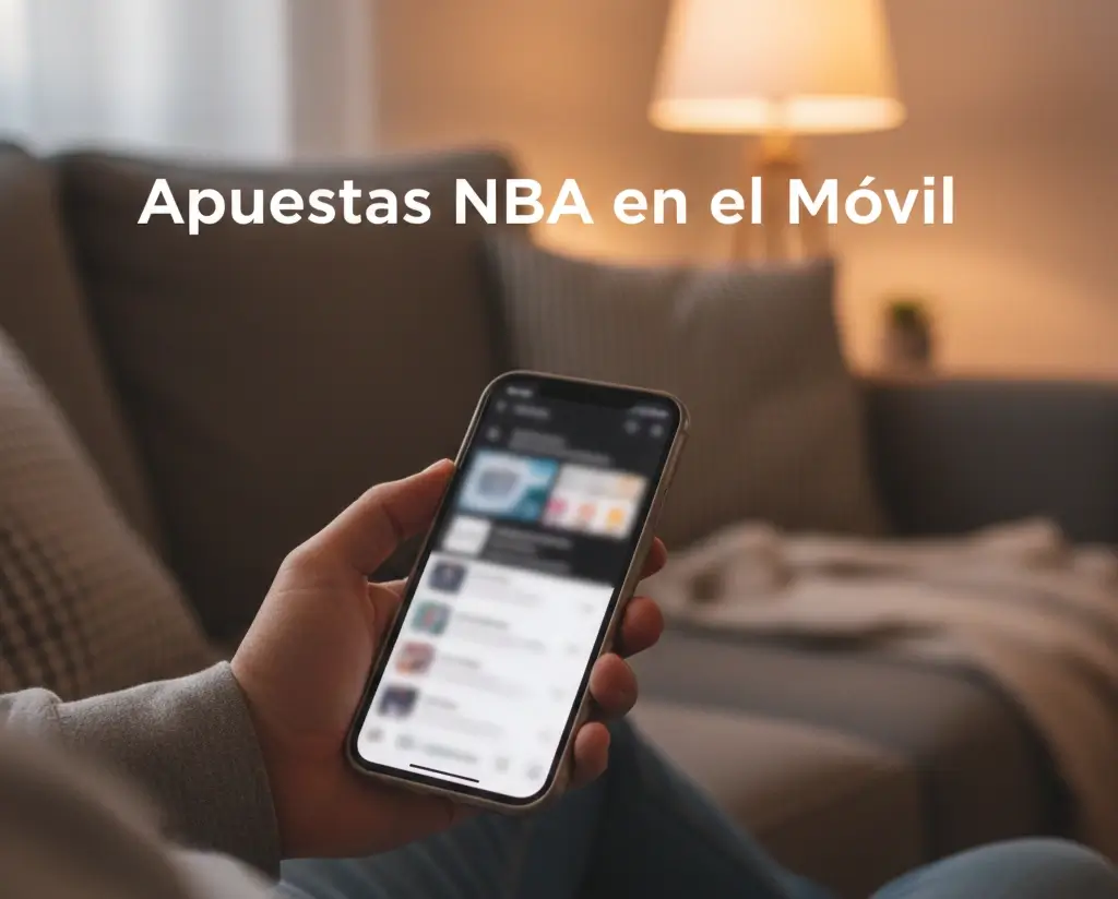 Mano sosteniendo smartphone con aplicación de apuestas NBA abierta