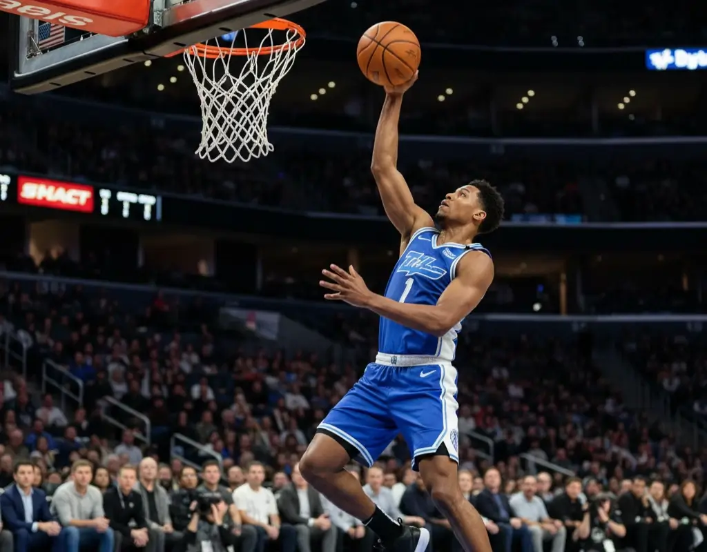 Jugador de baloncesto NBA anotando durante partido profesional