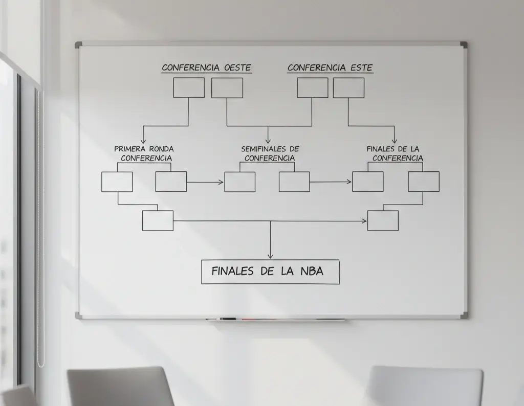 Diagrama de bracket de eliminatorias NBA dibujado en pizarra blanca