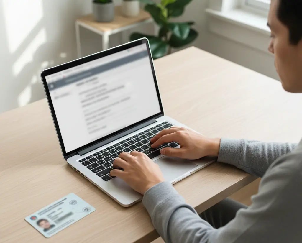 Persona completando formulario de registro en ordenador portátil